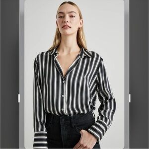 Rails Melrose Silk Black and White Striped Button Down Blouse Small